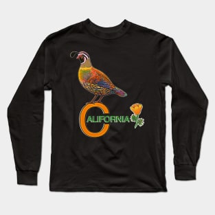 California quail state bird Californian poppy flowers Long Sleeve T-Shirt